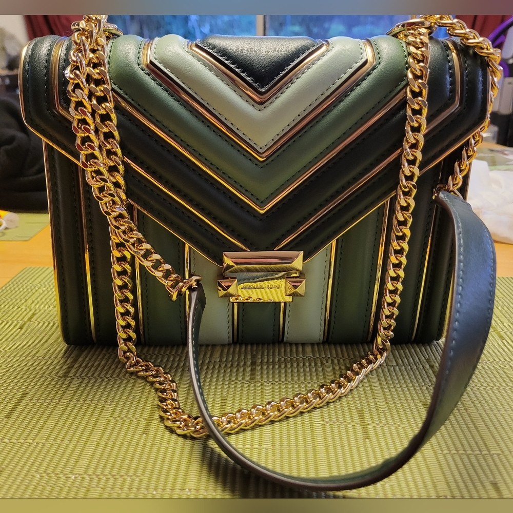 Michael Kors WHITNEY racing Green large bag purse NWT